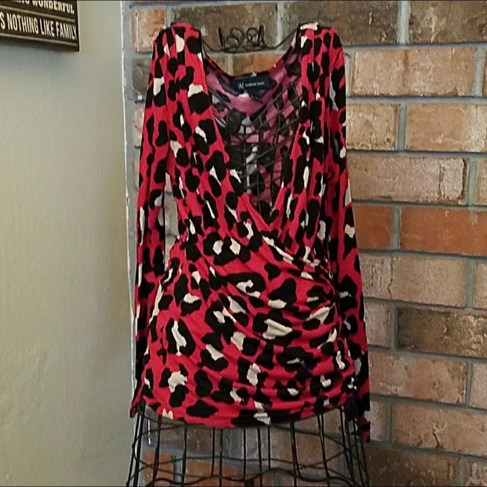 **Like New** INC Red Long Sleeve Leopard Top Large